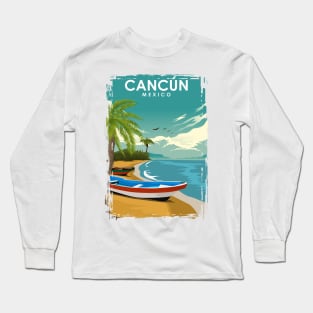 Cancun Mexico Vintage Travel Poster Long Sleeve T-Shirt